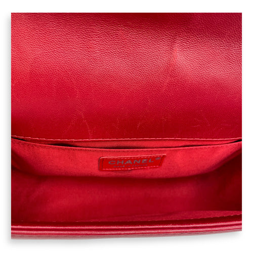 Bi-Colour Medium Boy Red/Black Crossbody Bag in Lambskin, Brushed Palladium hardware