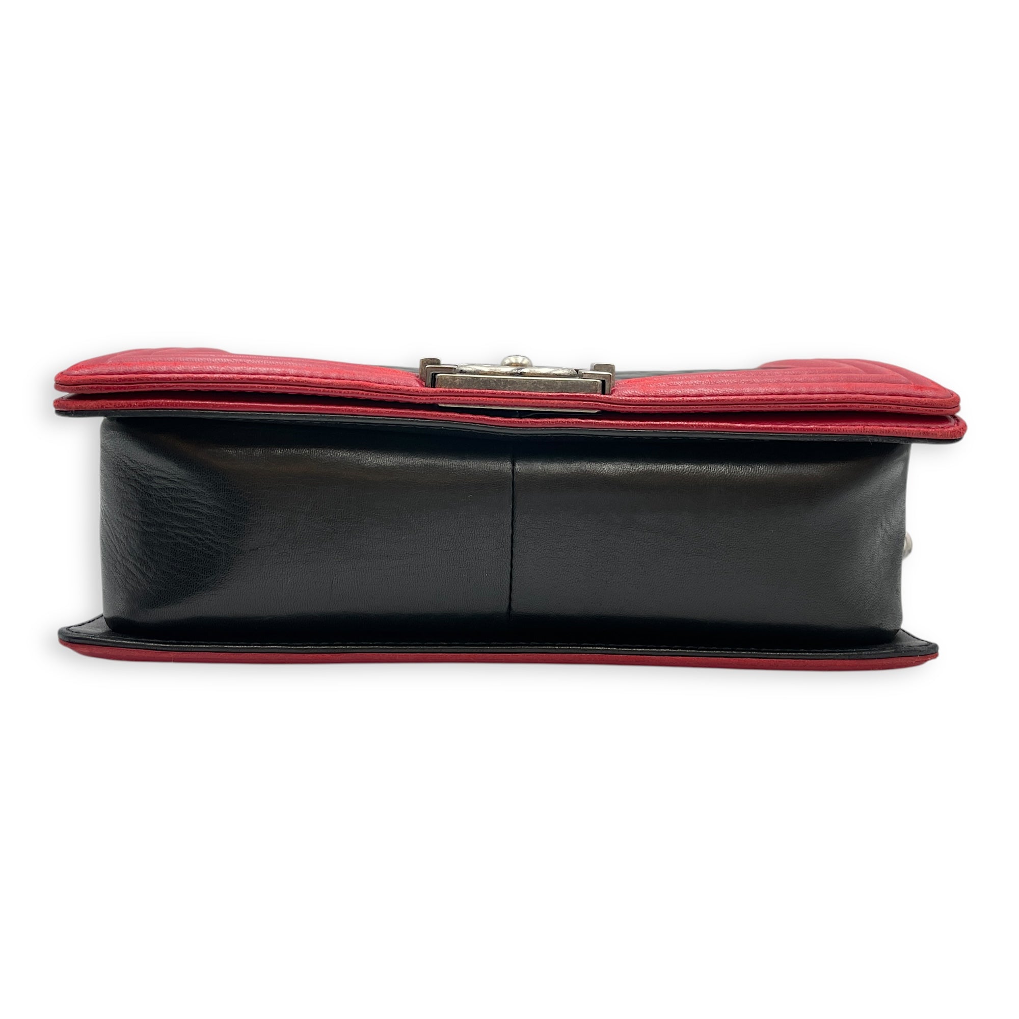 Bi-Colour Medium Boy Red/Black Crossbody Bag in Lambskin, Brushed Palladium hardware