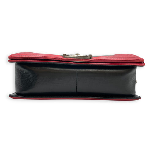 Bi-Colour Medium Boy Red/Black Crossbody Bag in Lambskin, Brushed Palladium hardware