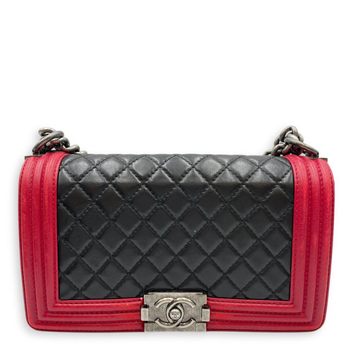 Bi-Colour Medium Boy Red/Black Crossbody Bag in Lambskin, Brushed Palladium hardware