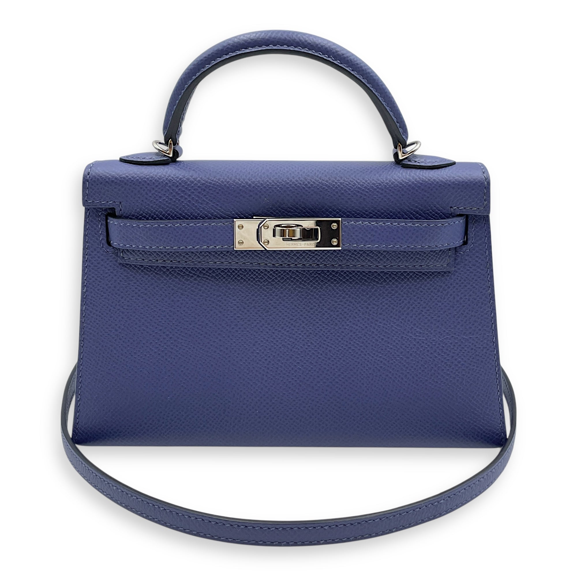 Sellier Kelly 20 Blue Brighton in Epsom, Palladium hardware