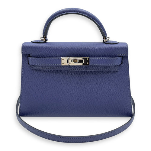 Sellier Kelly 20 Blue Brighton in Epsom, Palladium hardware