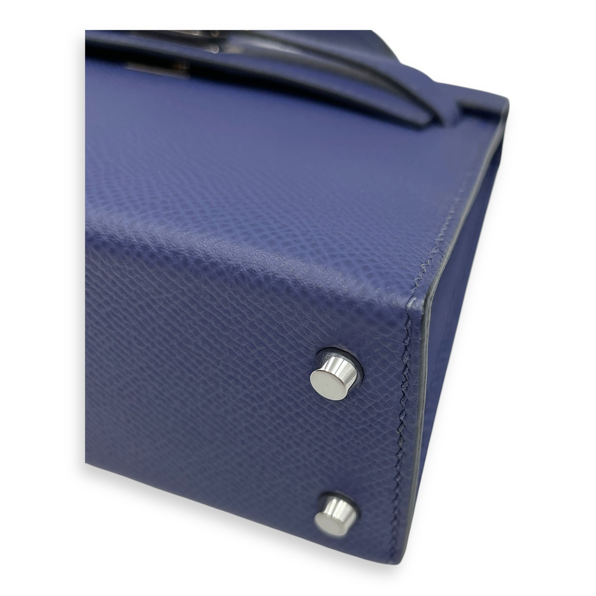 Sellier Kelly 20 Blue Brighton in Epsom, Palladium hardware