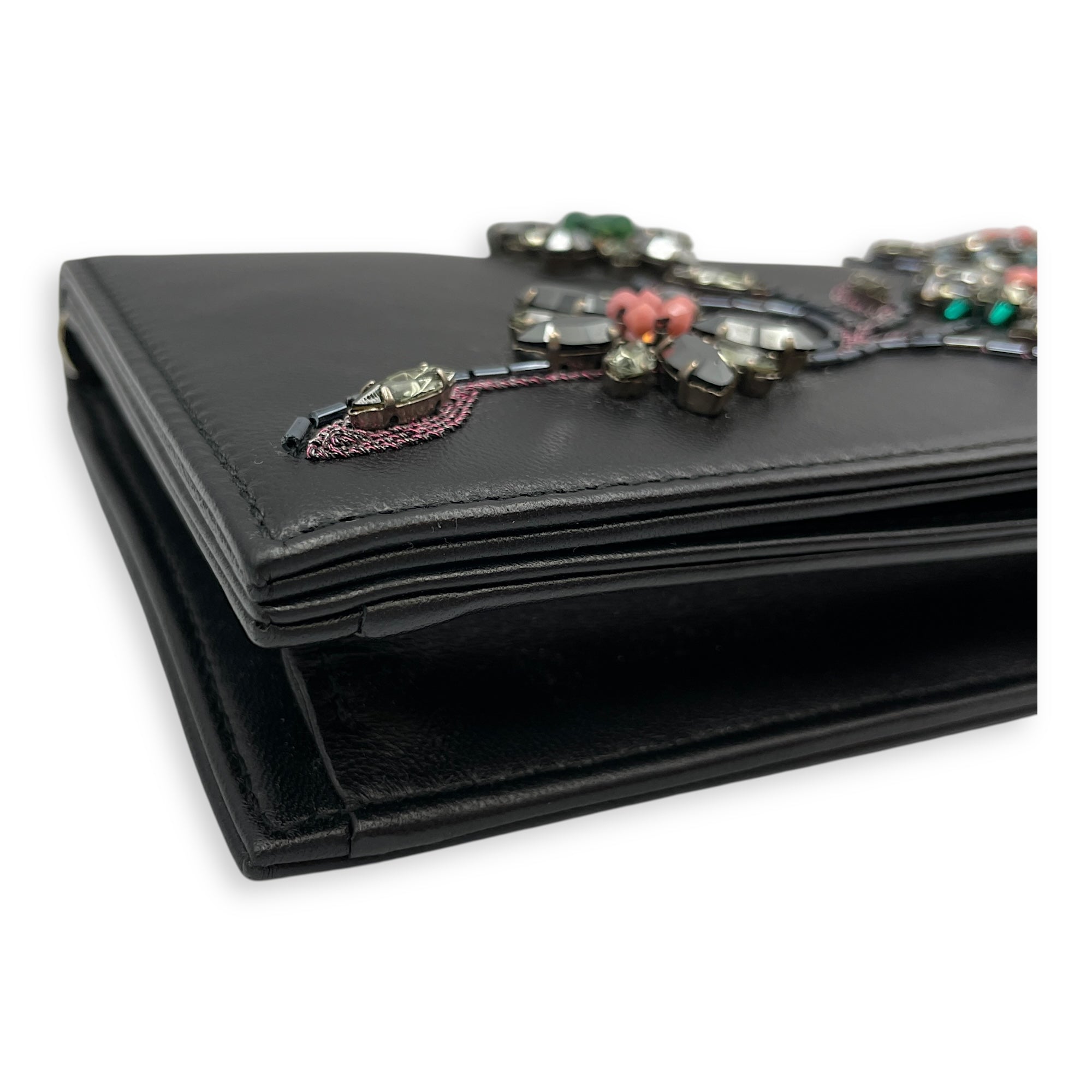 Jayne Vif Black Clutch in Calfskin, Silver hardware