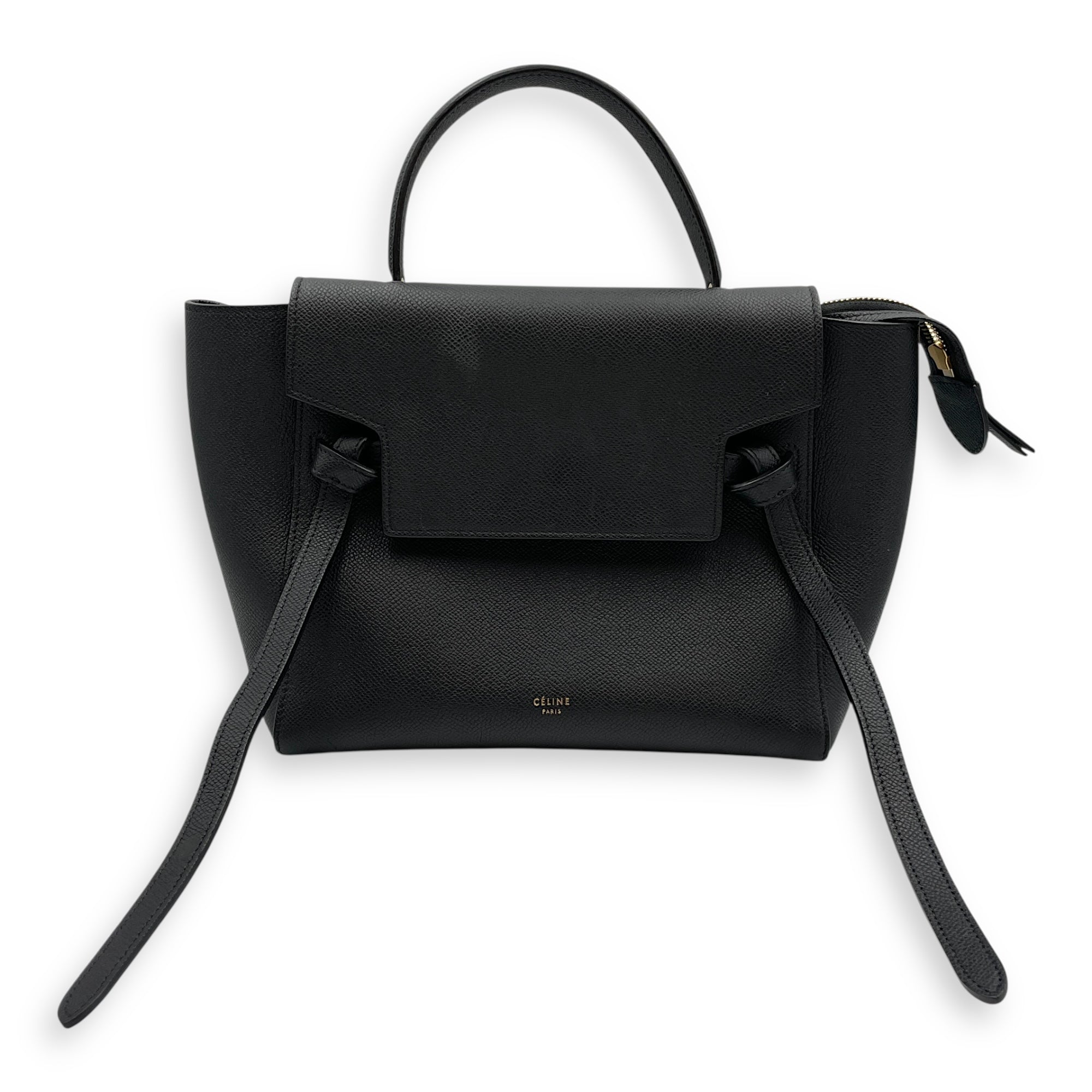 Belt Mini Black Crossbody Bag in Calfskin, Gold hardware