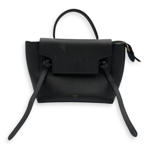 Belt Mini Black Crossbody Bag in Calfskin, Gold hardware