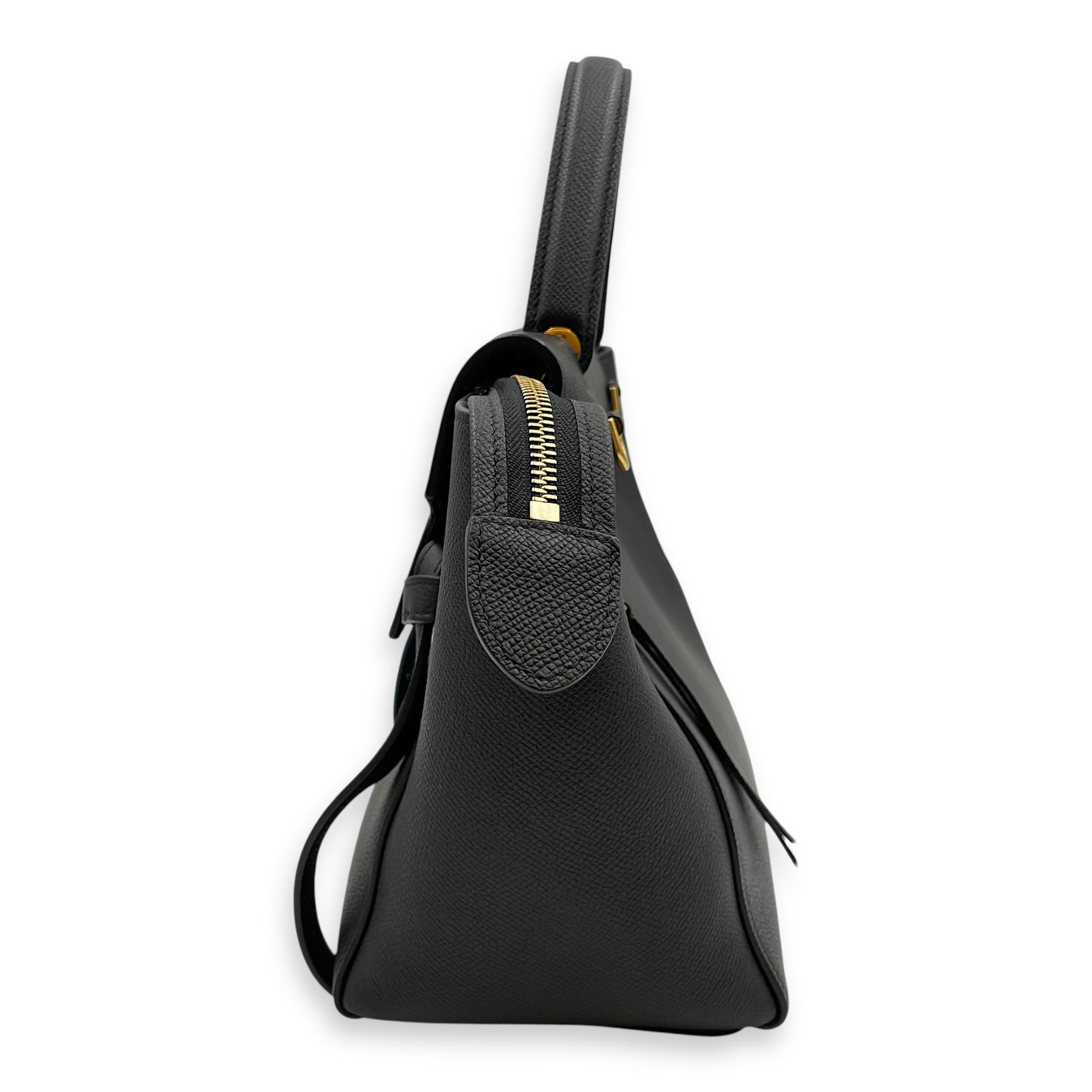 Belt Mini Black Crossbody Bag in Calfskin, Gold hardware