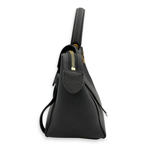 Belt Mini Black Crossbody Bag in Calfskin, Gold hardware