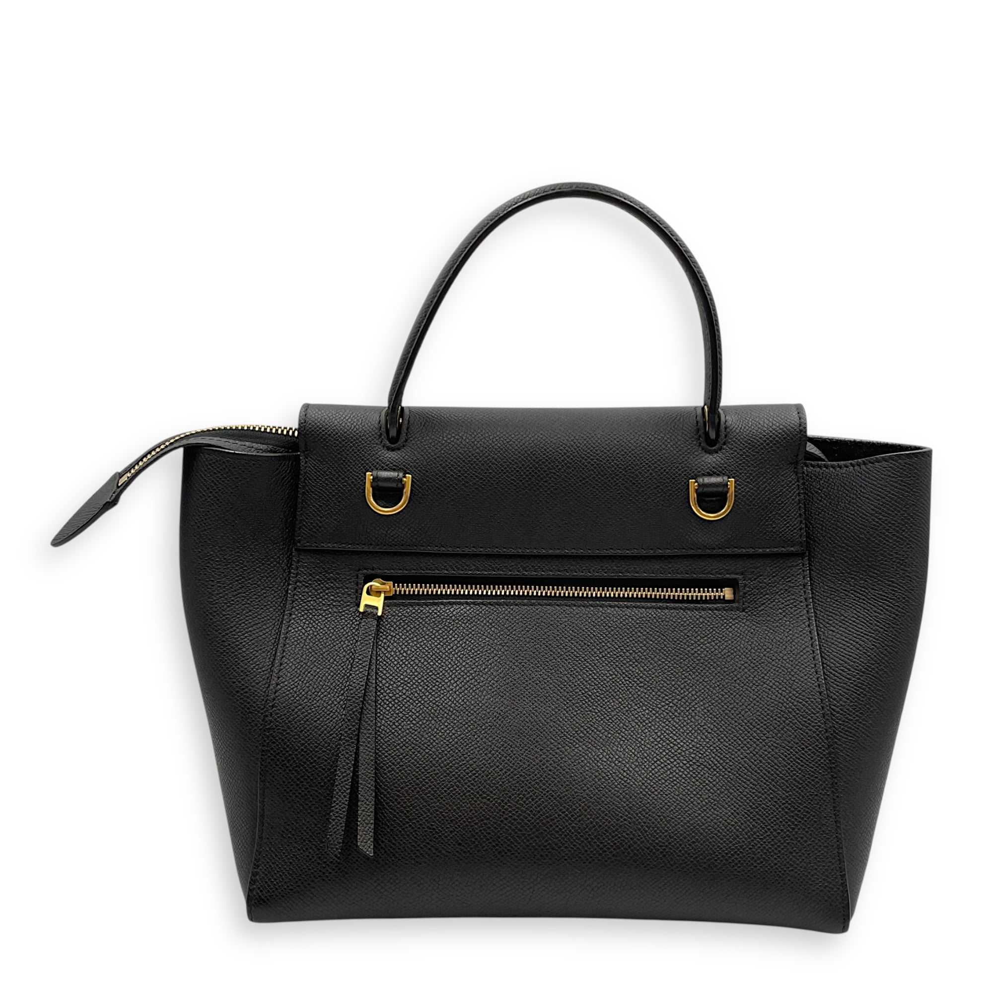 Belt Mini Black Crossbody Bag in Calfskin, Gold hardware