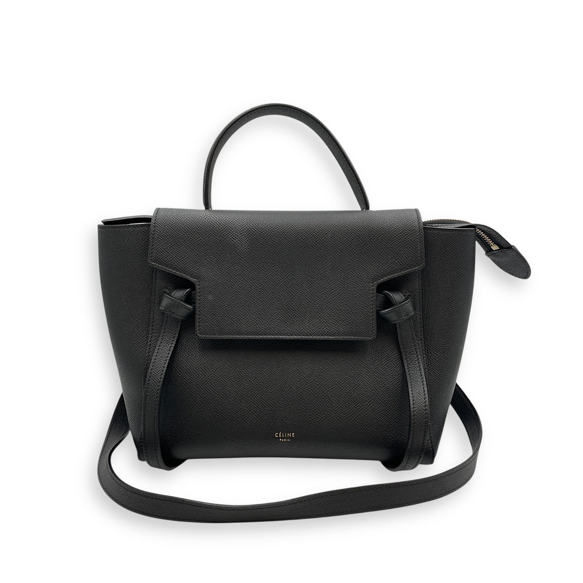 Belt Mini Black Crossbody Bag in Calfskin, Gold hardware