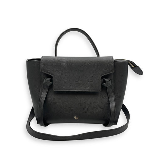 Belt Mini Black Crossbody Bag in Calfskin, Gold hardware