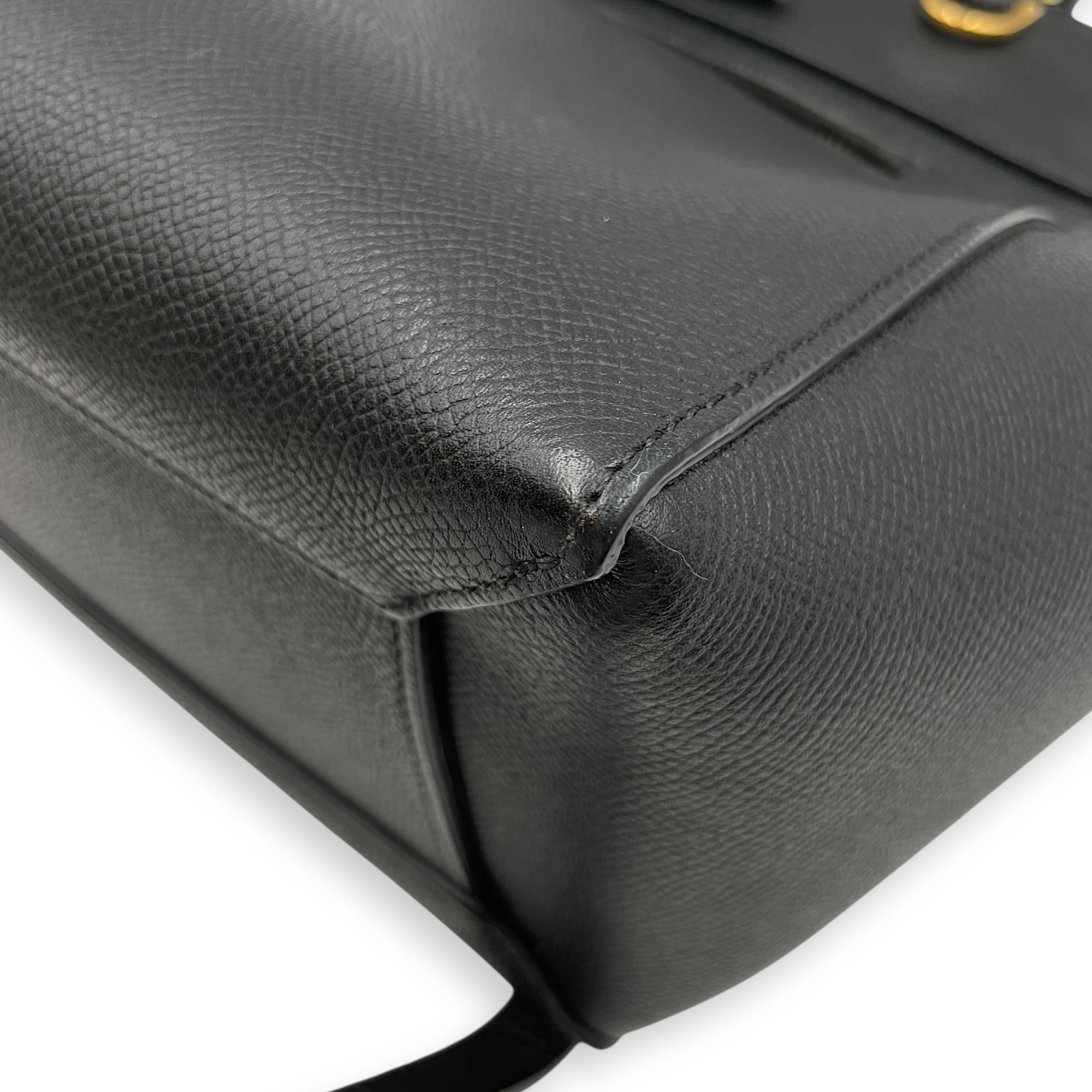 Belt Mini Black Crossbody Bag in Calfskin, Gold hardware