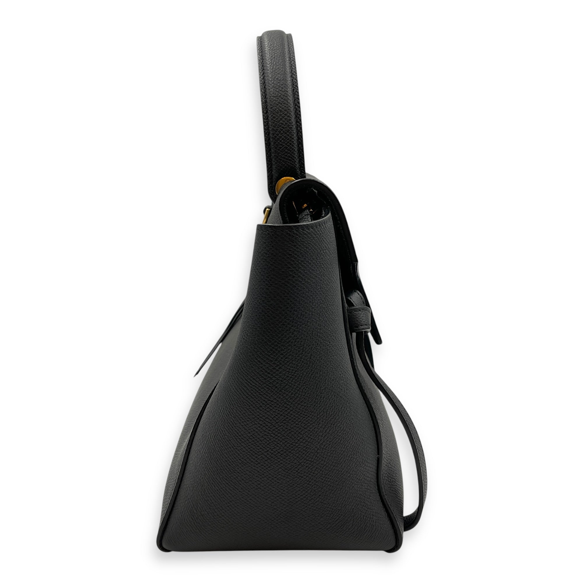 Belt Mini Black Crossbody Bag in Calfskin, Gold hardware