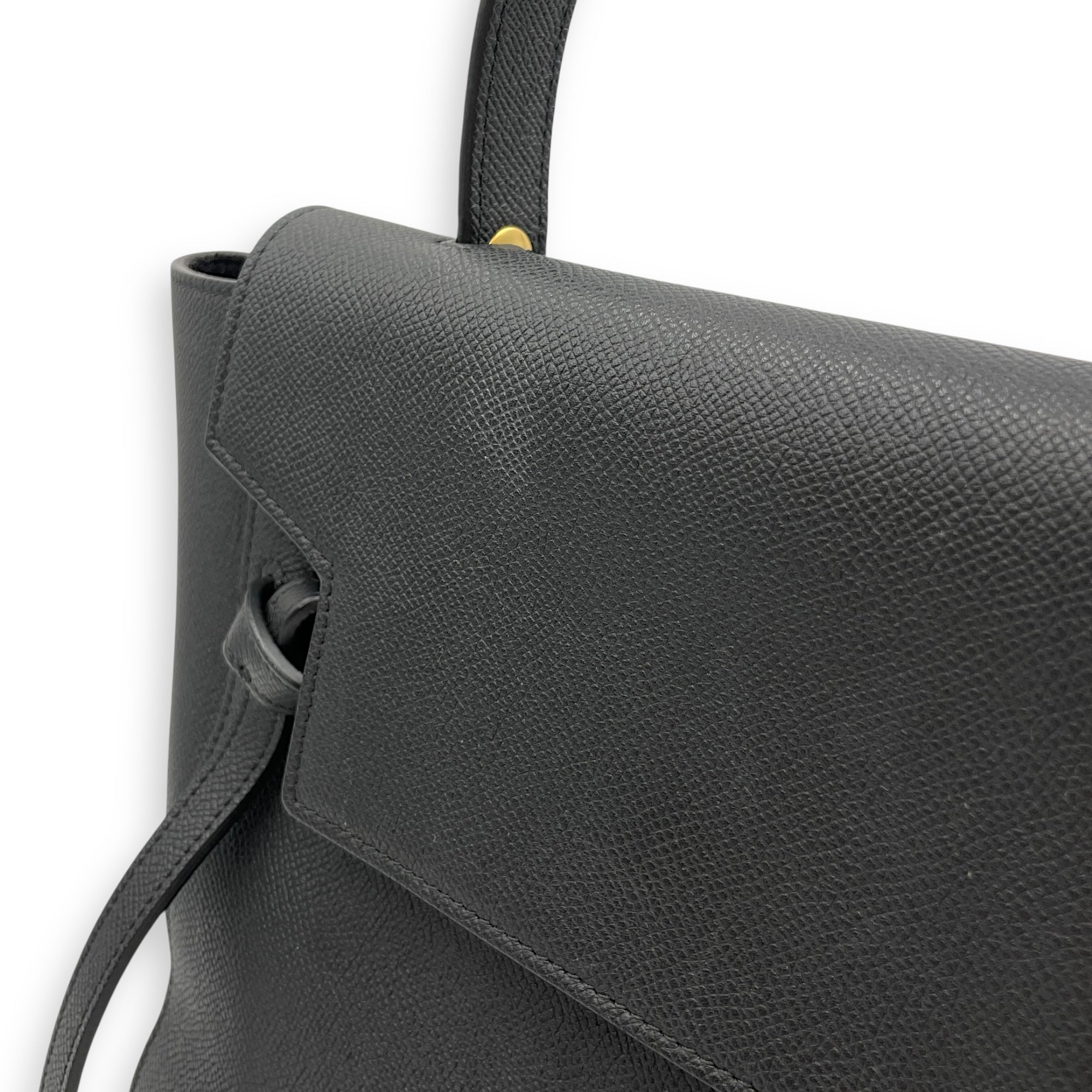 Belt Mini Black Crossbody Bag in Calfskin, Gold hardware