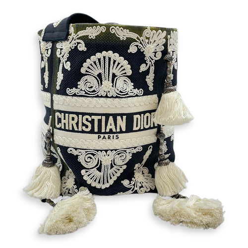 D-Bubble Blue Bucket Bag in Canvas, Brushed Palladium hardware