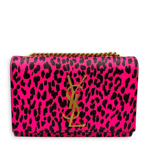 Kate Monogramme Leopard Print Pink Crossbody Bag in Calfskin, Gold hardware