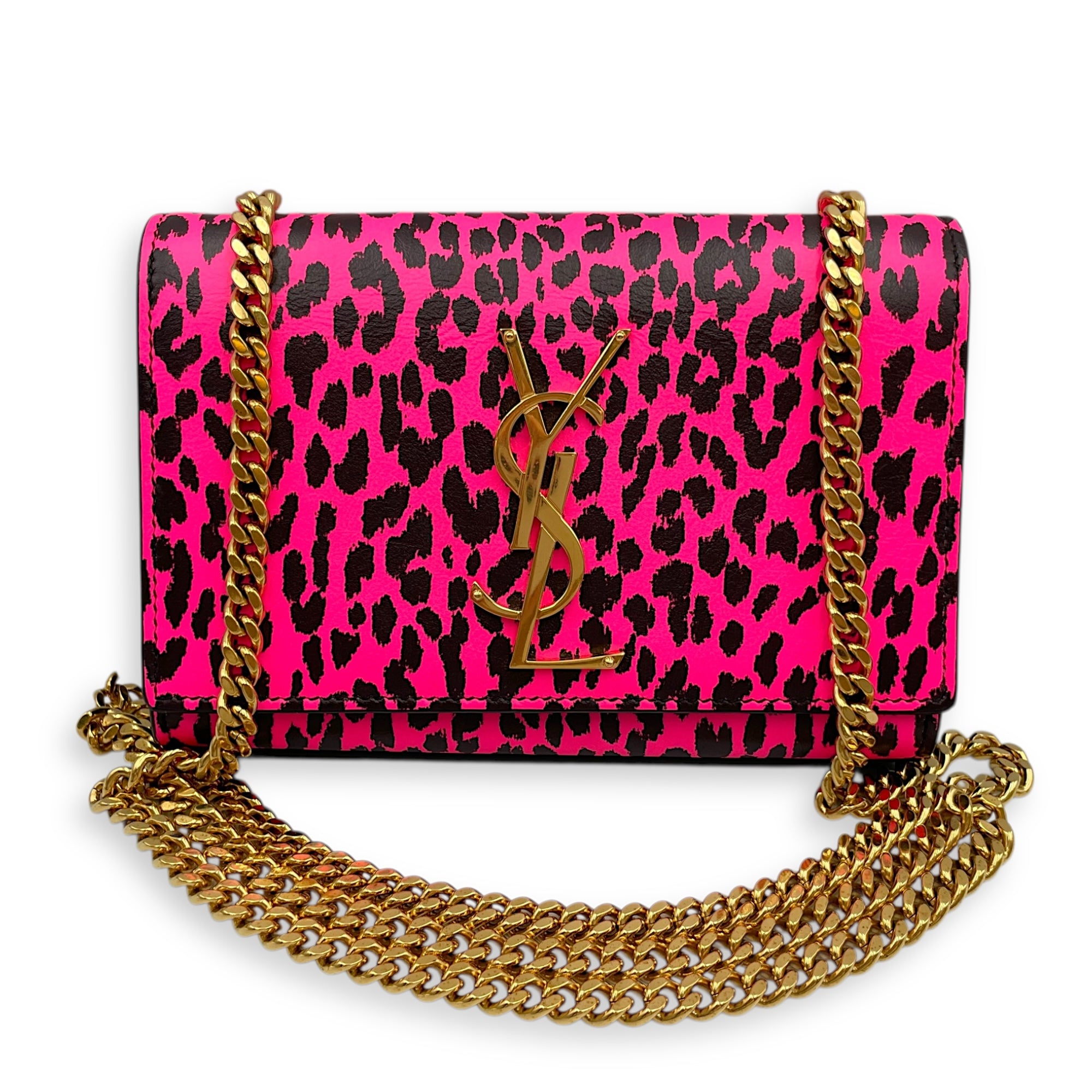 Kate Monogramme Leopard Print Pink Crossbody Bag in Calfskin, Gold hardware