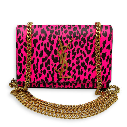 Kate Monogramme Leopard Print Pink Crossbody Bag in Calfskin, Gold hardware