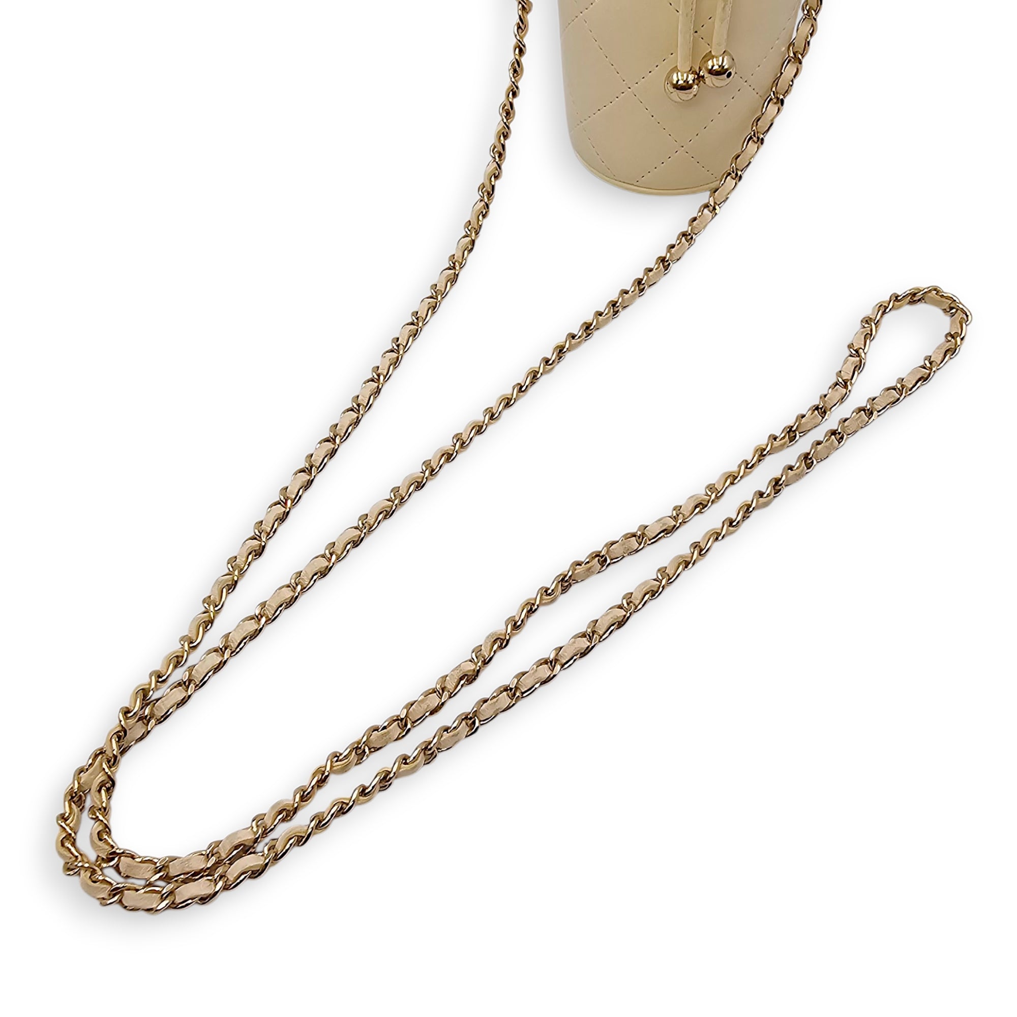 Quilted Bucket Mini White Crossbody Bag in Lambskin, Gold hardware