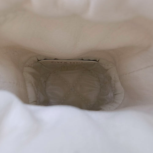 Quilted Bucket Mini White Crossbody Bag in Lambskin, Gold hardware