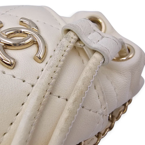 Quilted Bucket Mini White Crossbody Bag in Lambskin, Gold hardware