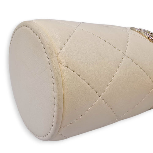 Quilted Bucket Mini White Crossbody Bag in Lambskin, Gold hardware