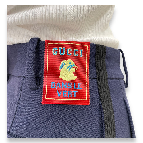 Pleated Pants with Black Stripes on the side 38 Blue Ready-To-Wear in Wool