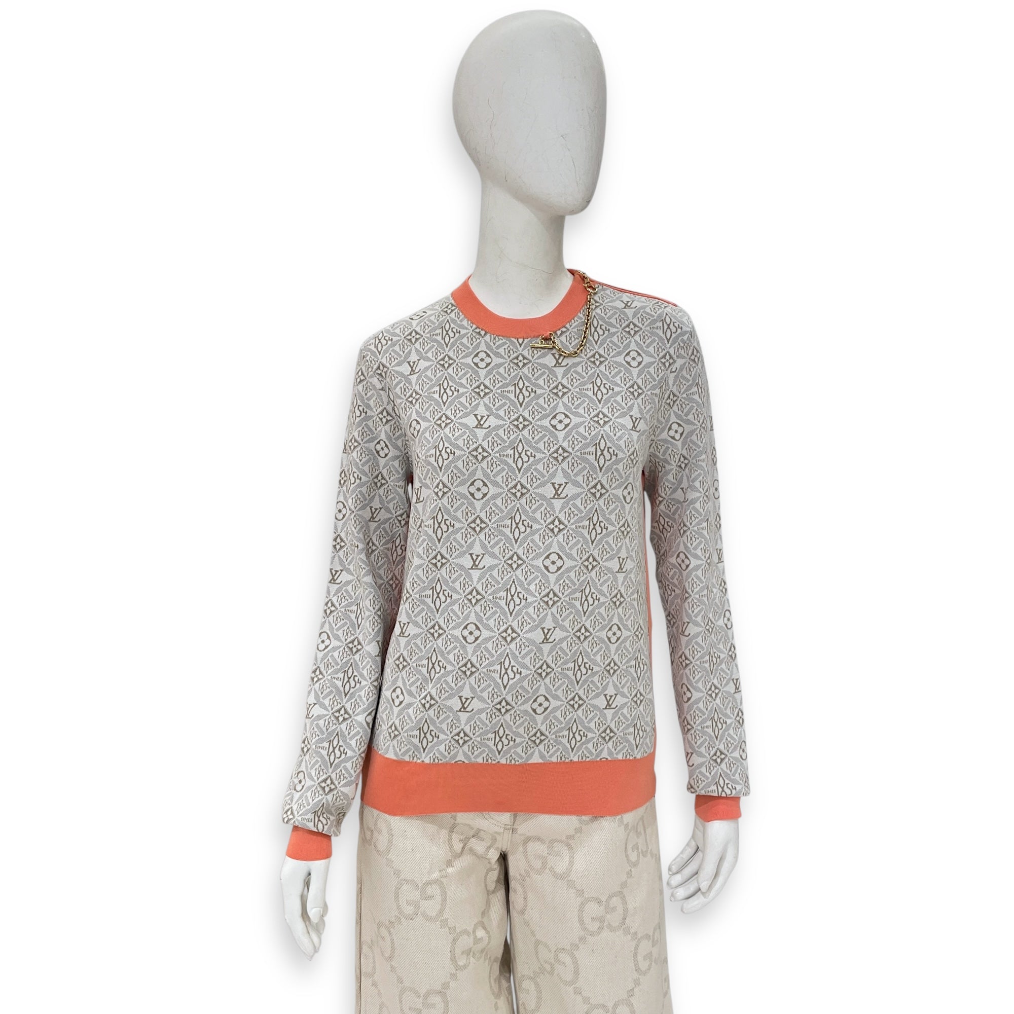 Jacquard Prebyopic Chain Shoulder Zipper Pullover Medium Beige Ready-To-Wear in Silk/Cotton, Gold hardware