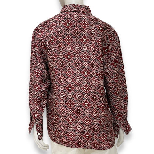 Monogram Long Sleeve Shirt 38 Red Ready-To-Wear in Silk