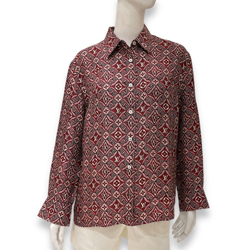 Monogram Long Sleeve Shirt 38 Red Ready-To-Wear in Silk