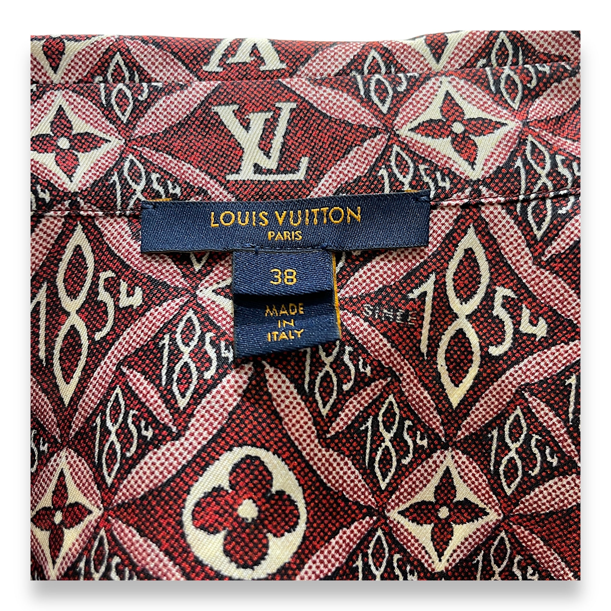 Monogram Long Sleeve Shirt 38 Red Ready-To-Wear in Silk