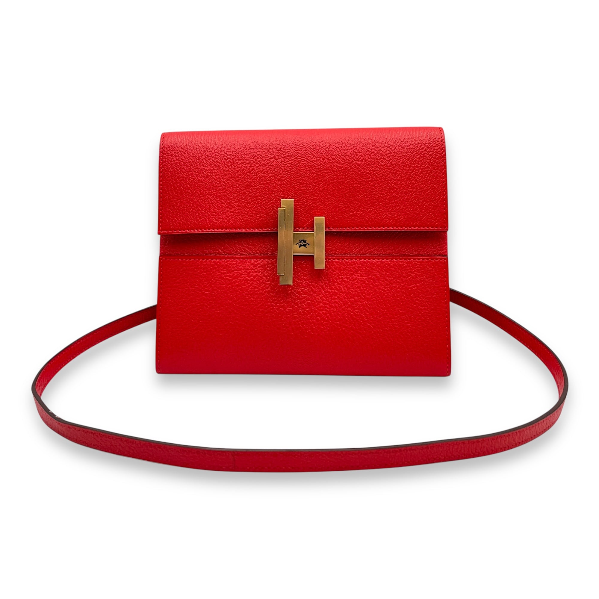 Cinhetic to Go Rouge De Coeur Crossbody Bag in Chevre Mysore, Permabrass hardware