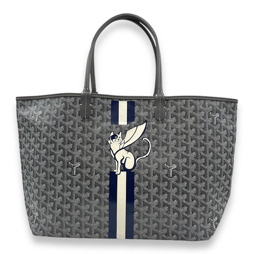 Saint Louis Printed PM Grey Shoulder Bag in Canvas, Silver hardware