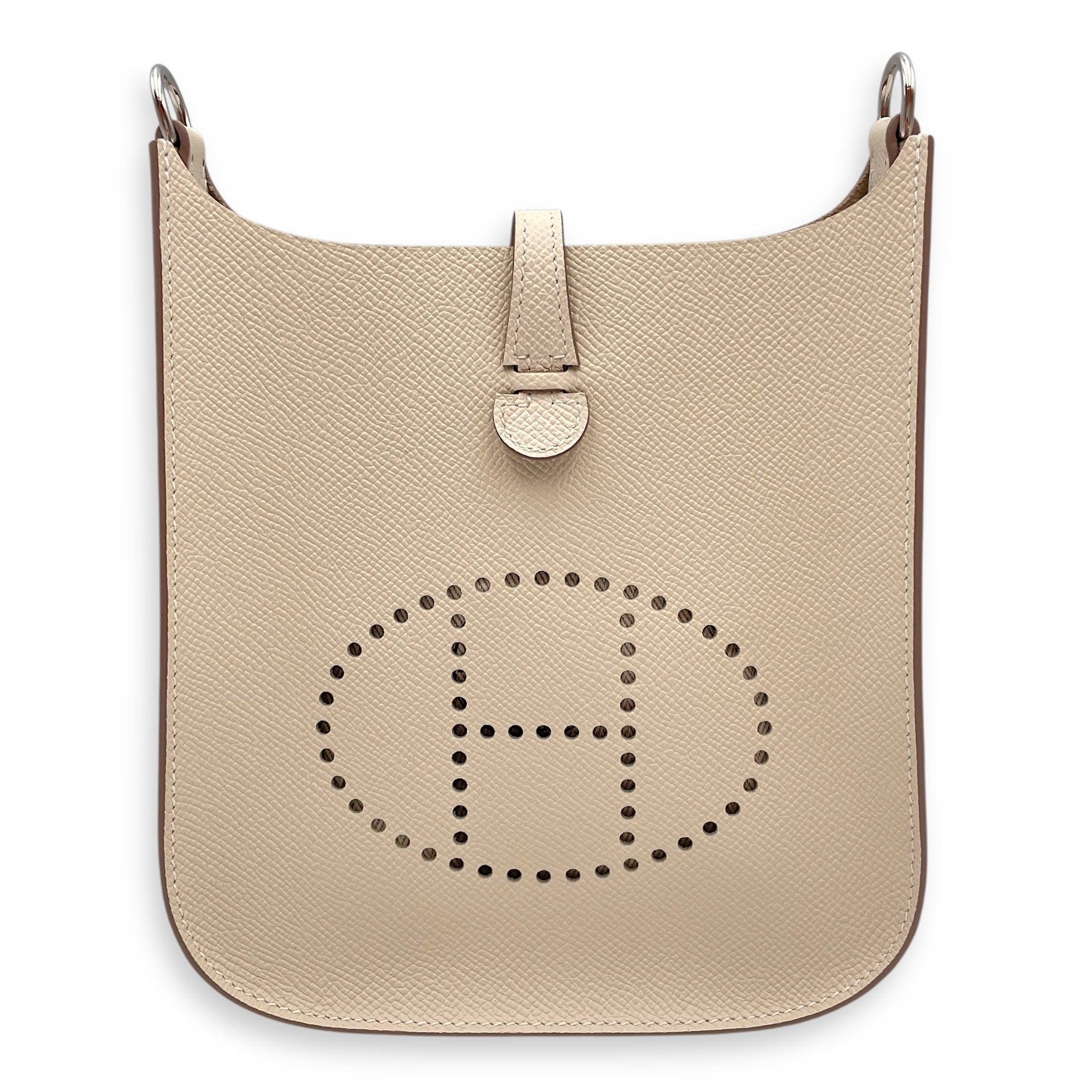 Sellier Evelyne (Short Strap) Mini Craie in Epsom, Palladium hardware