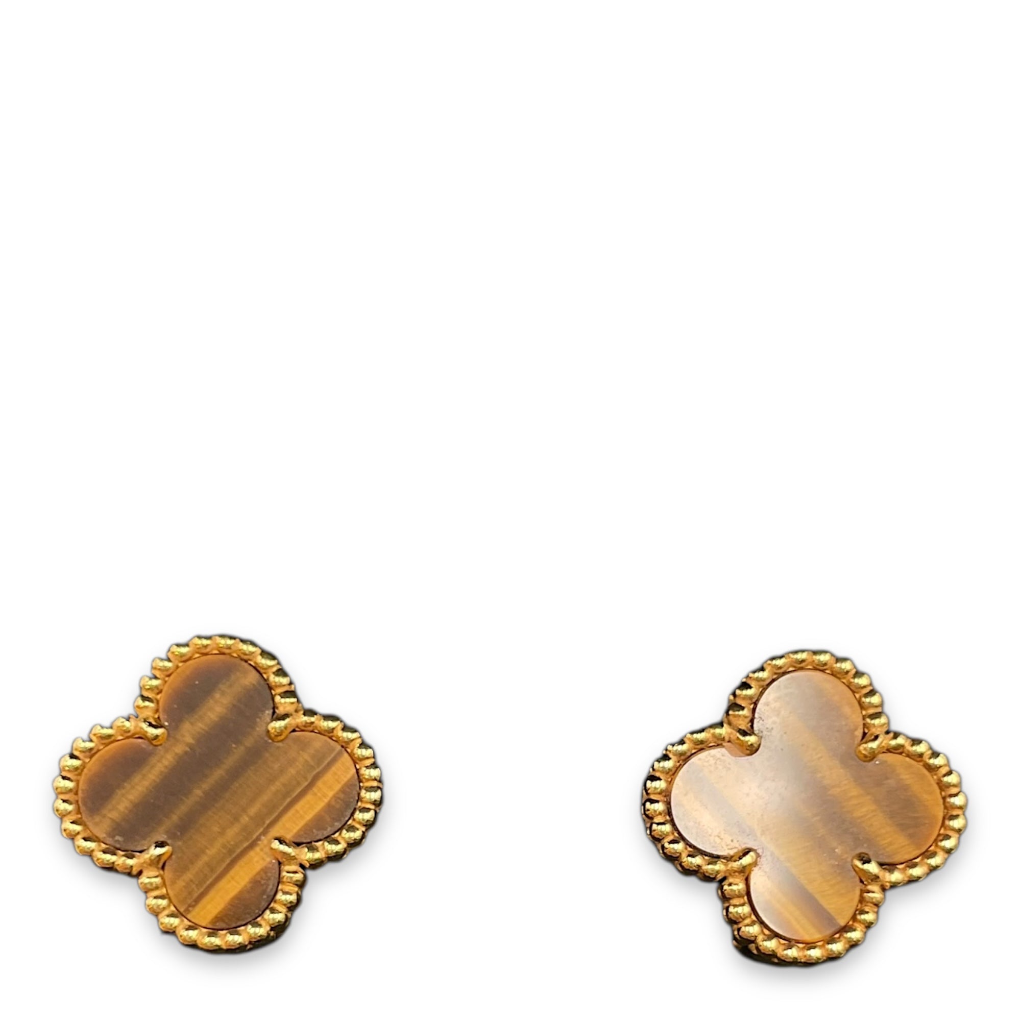 Vintage Alhambra Earrings in Tiger's Eye, Gold Hardware