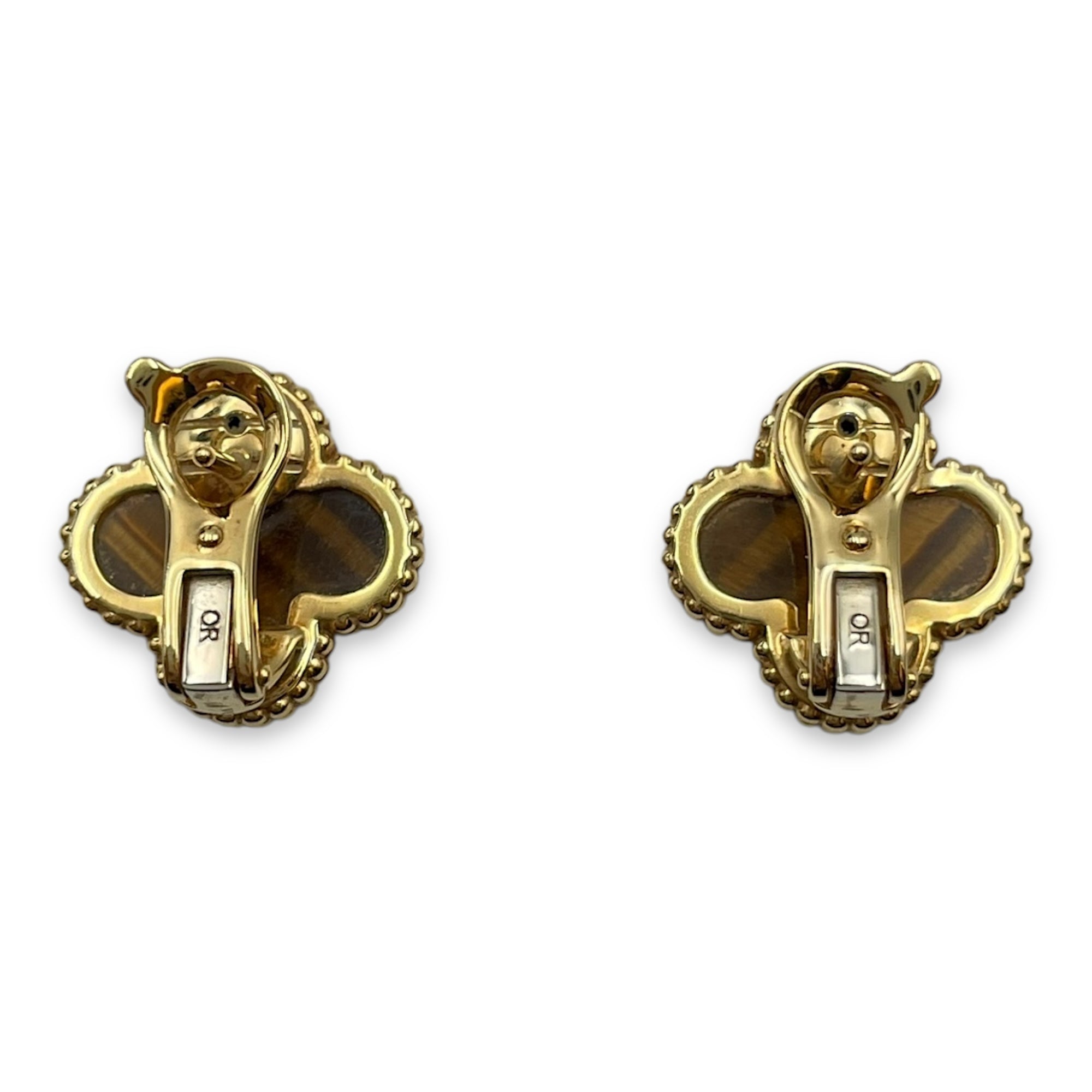 Vintage Alhambra Earrings in Tiger's Eye, Gold Hardware