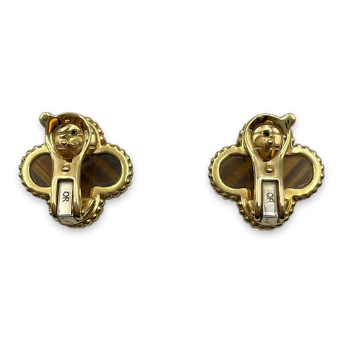 Vintage Alhambra Earrings in Tiger's Eye, Gold Hardware