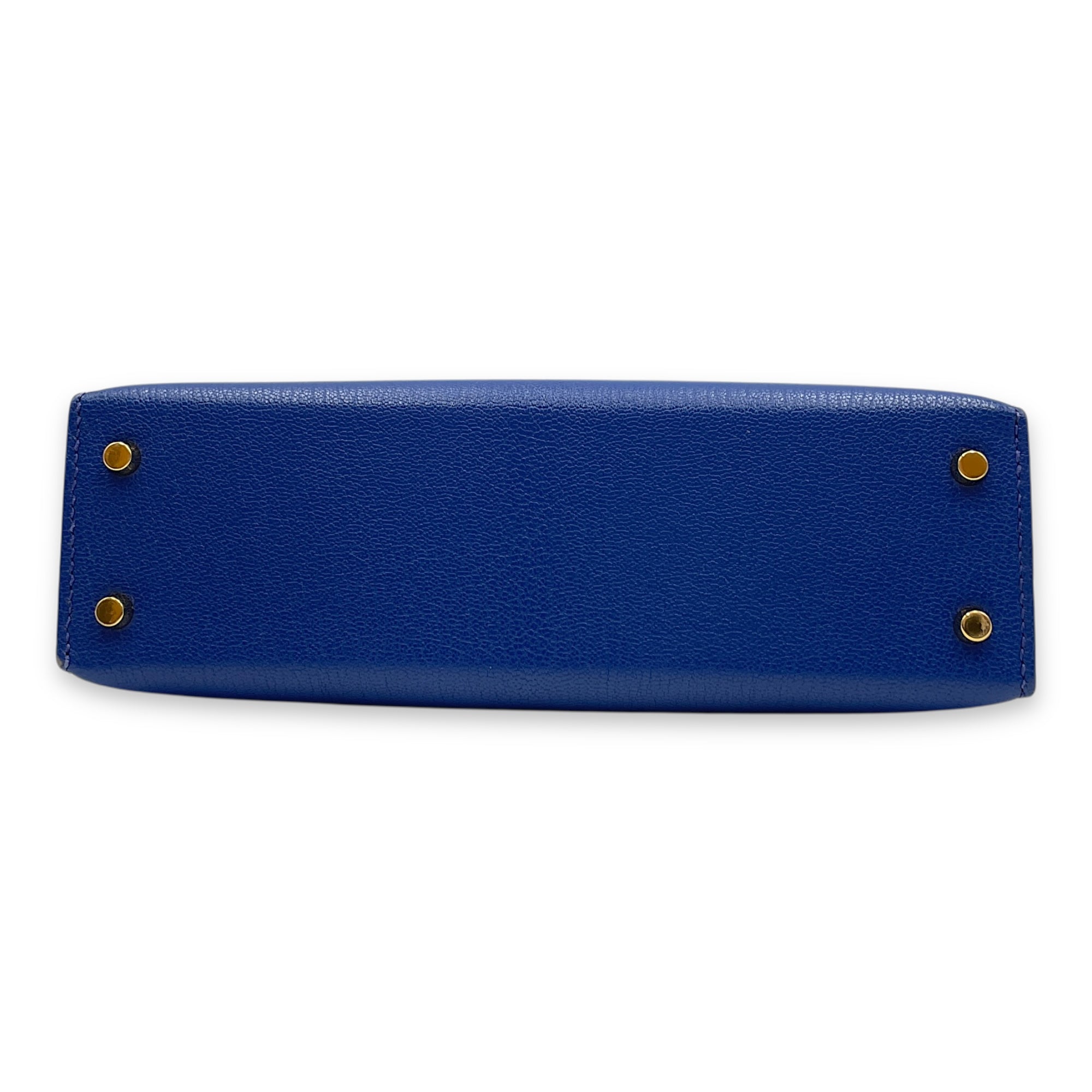 Sellier Kelly 20 Blue Royal in Chevre Chamkila, Gold hardware