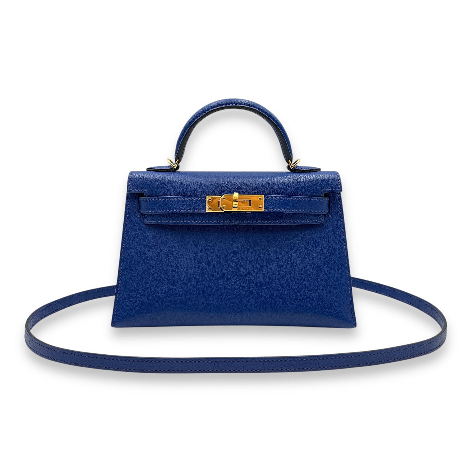 Sellier Kelly 20 Blue Royal in Chevre Chamkila, Gold hardware