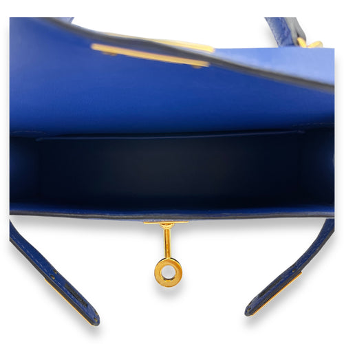 Sellier Kelly 20 Blue Royal in Chevre Chamkila, Gold hardware