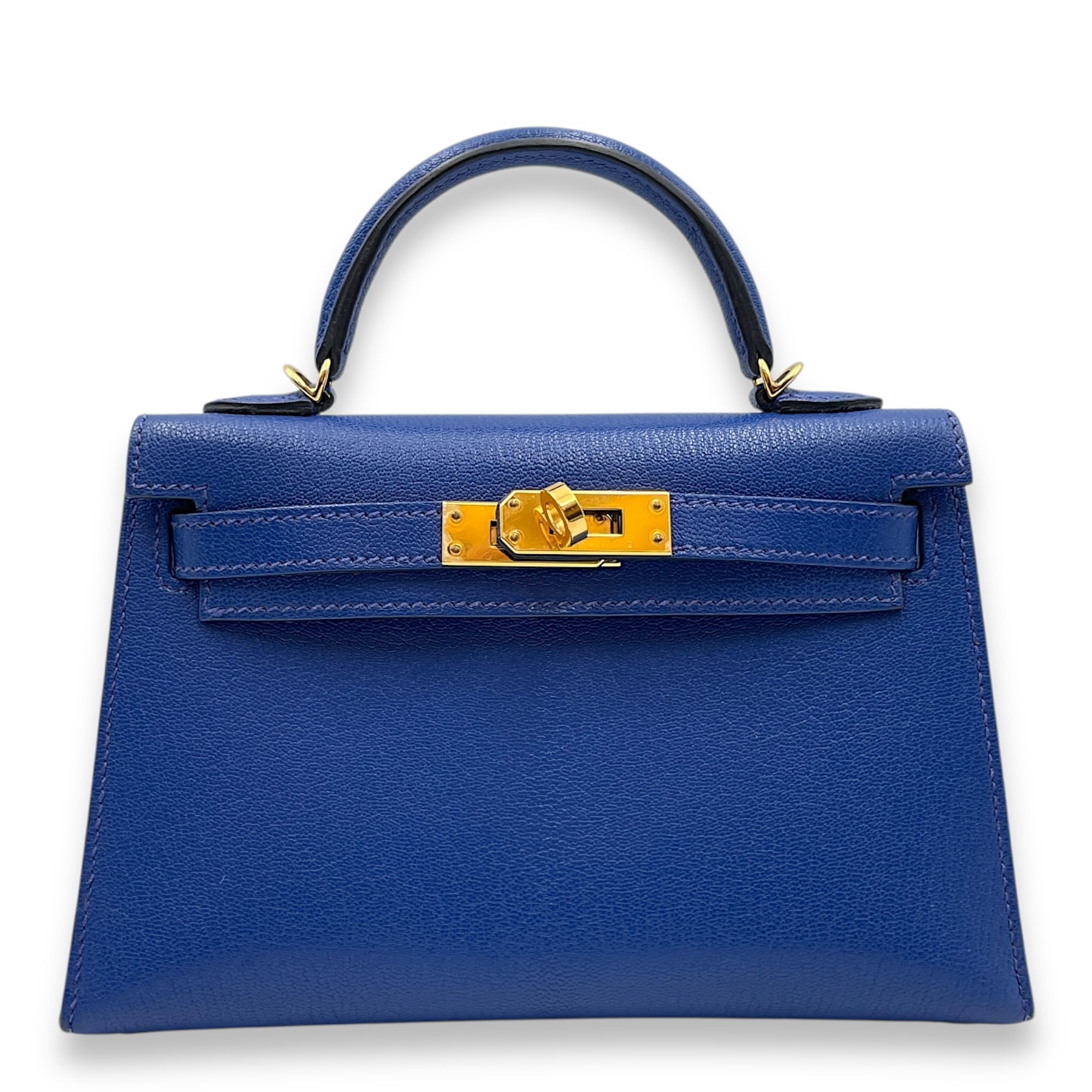 Sellier Kelly 20 Blue Royal in Chevre Chamkila, Gold hardware