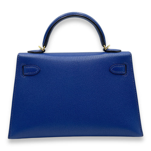 Sellier Kelly 20 Blue Royal in Chevre Chamkila, Gold hardware