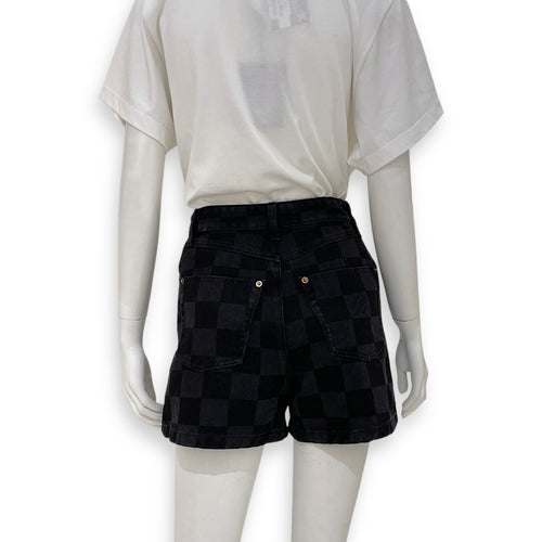 Mini Checked Print Cotton Shorts 34 Black Ready-To-Wear , Gold hardware