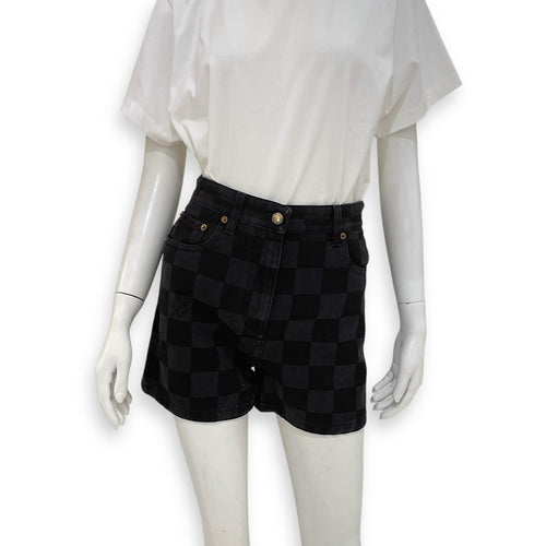 Mini Checked Print Cotton Shorts 34 Black Ready-To-Wear , Gold hardware