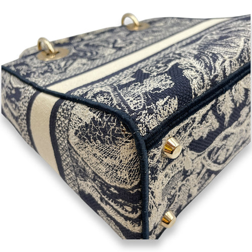 Lady Dior D-Lite Medium Blue Toile De Jouy Shoulder Bag in Canvas, Gold hardware