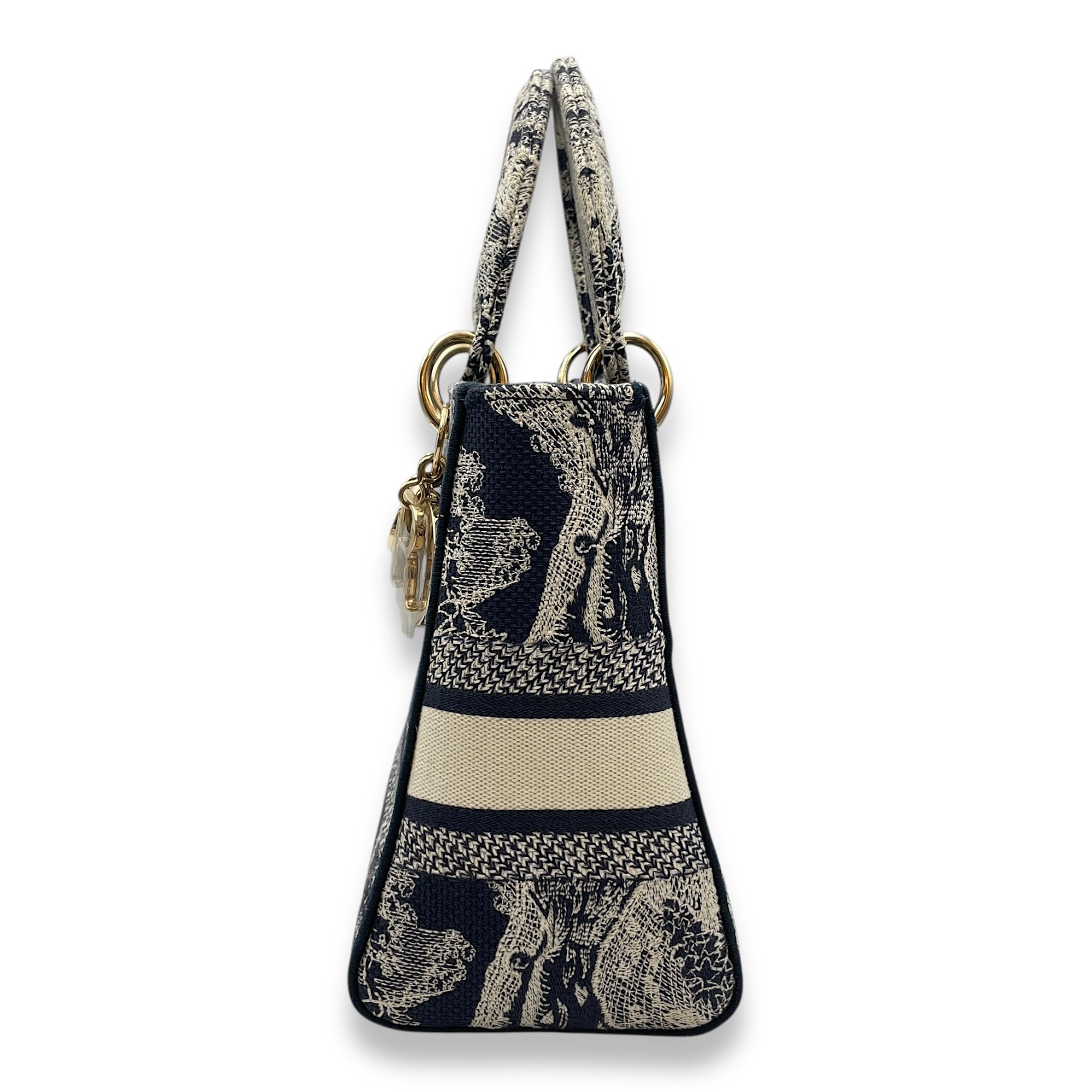 Lady Dior D-Lite Medium Blue Toile De Jouy Shoulder Bag in Canvas, Gold hardware
