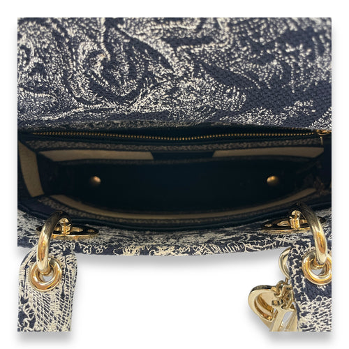Lady Dior D-Lite Medium Blue Toile De Jouy Shoulder Bag in Canvas, Gold hardware