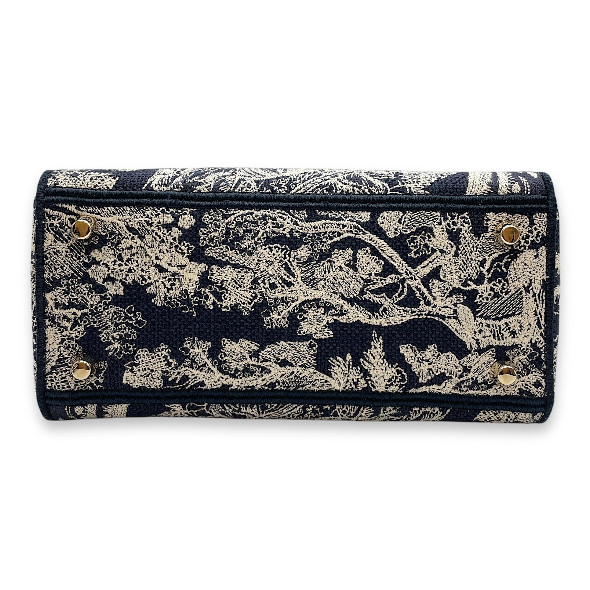 Lady Dior D-Lite Medium Blue Toile De Jouy Shoulder Bag in Canvas, Gold hardware