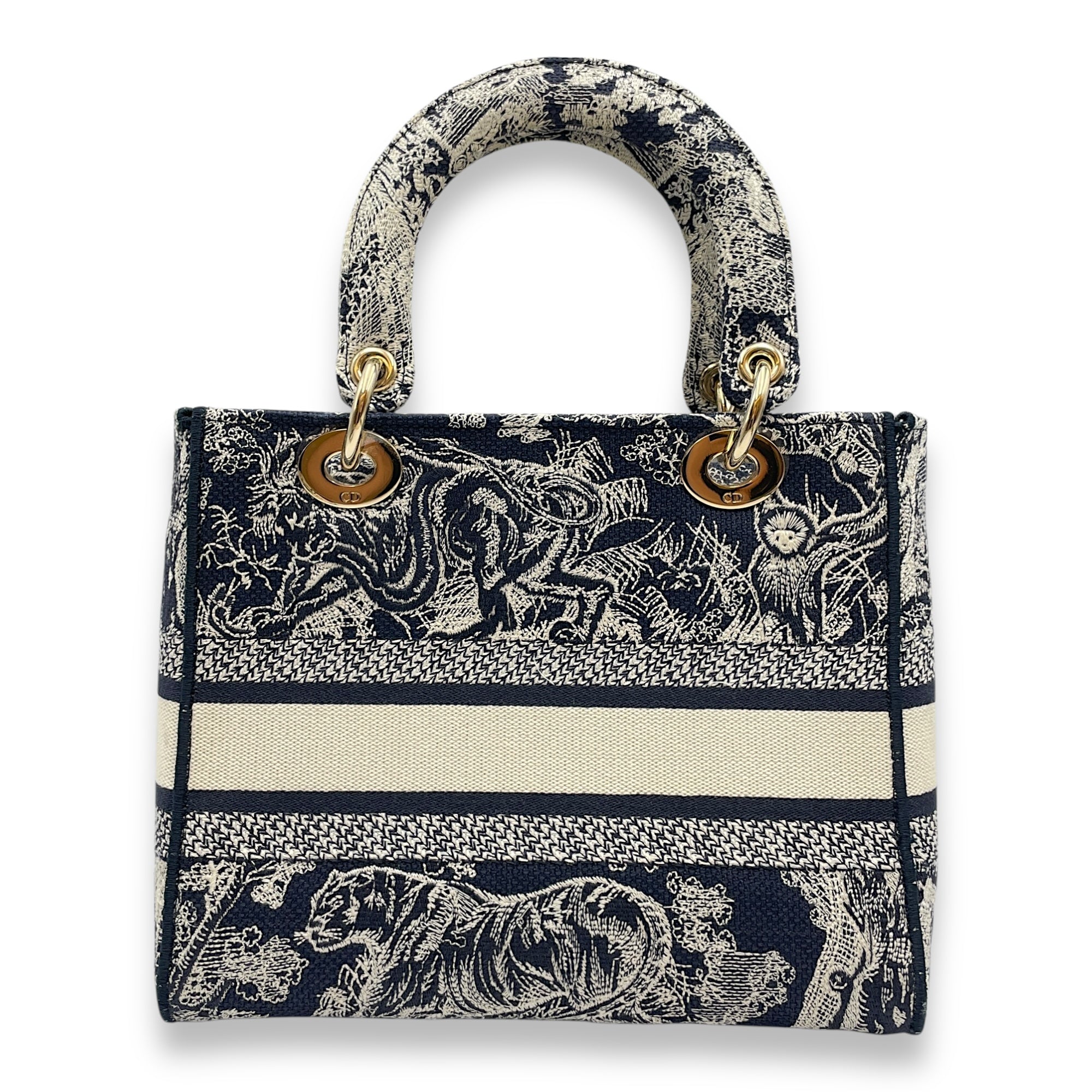 Lady Dior D-Lite Medium Blue Toile De Jouy Shoulder Bag in Canvas, Gold hardware