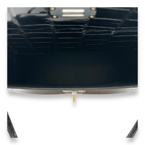 Sellier Kelly 28 Black in Shiny Alligator, Palladium hardware